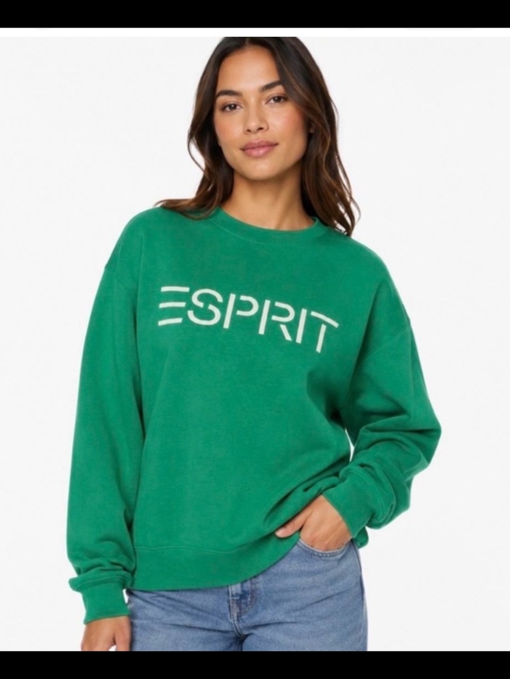 Esprit GREEN Logo Green Pullover Sweatshirt CREWNECK Medium